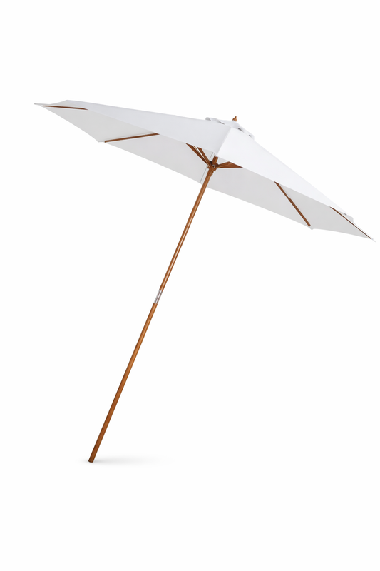 Parasol blanc pied en bois